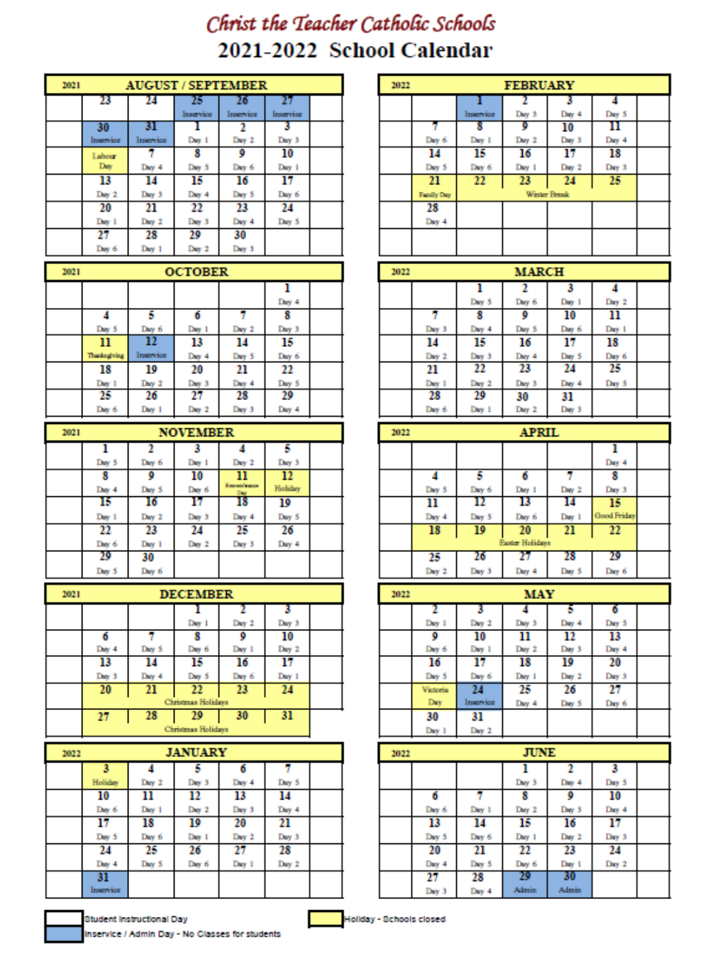 Spring Break 2022 Calendar 2021-2022 School Calendar – Christ The Teacher Catholic Schools